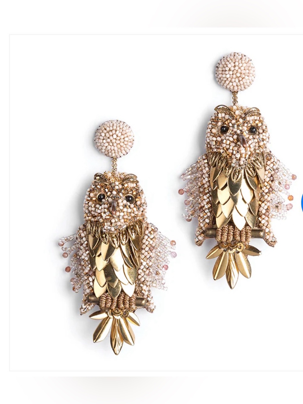 Deepa Gurnani Tawny Owl Earrings in Gold NWT